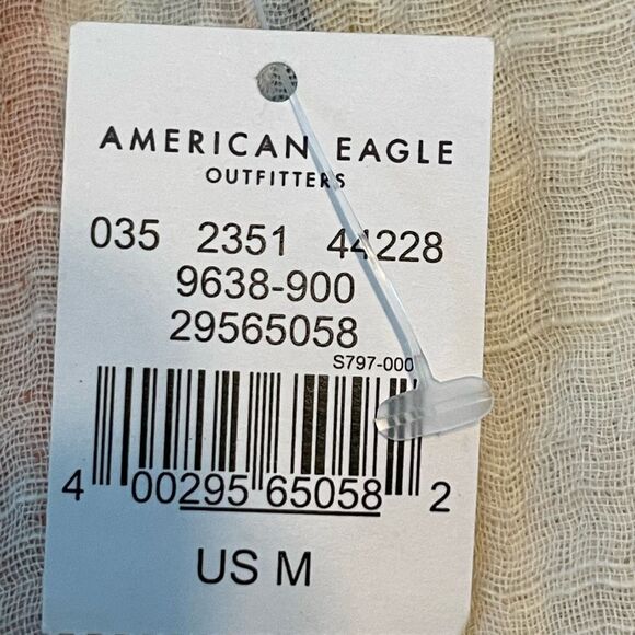 American Eagle Button Down Shirt Pastel Stripe Gauzy Knit Flutter Short Sleeve C - Picture 7 of 9